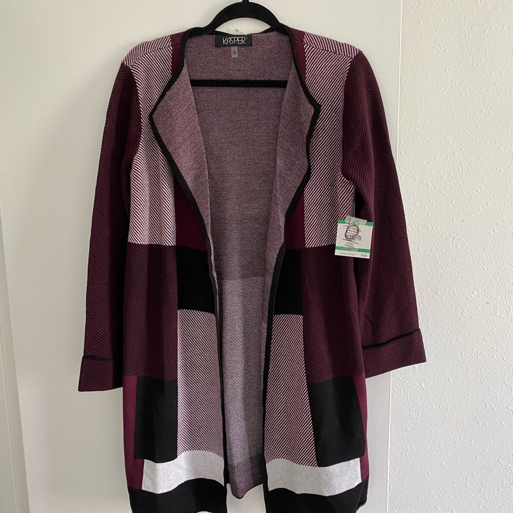 Plaid burgundy women cardigan